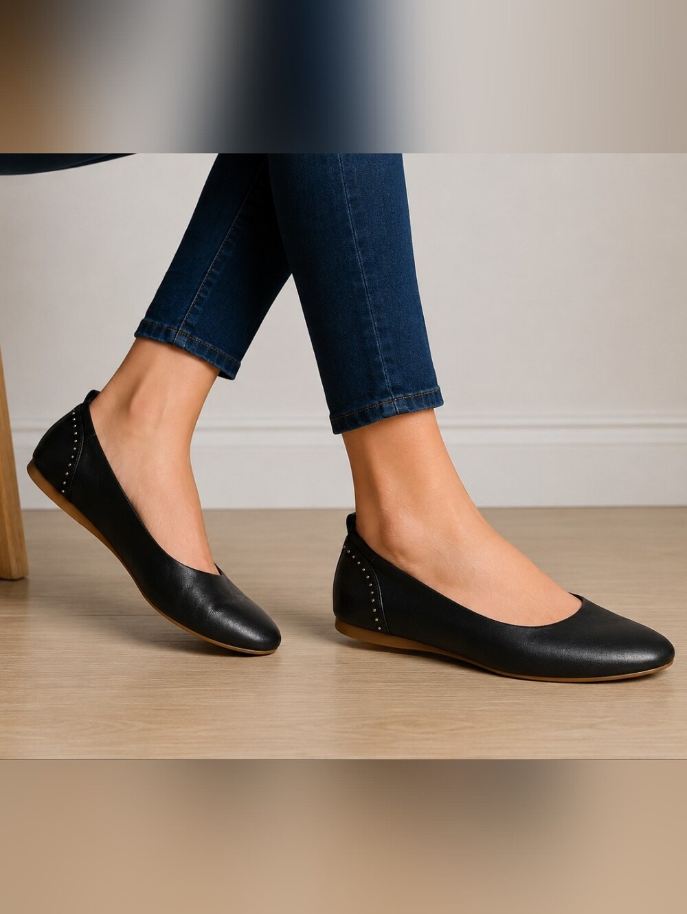 Lucky Brand Cayna Studded Black Leather Ballet Flats Women’s Size 9 Heel Slip On